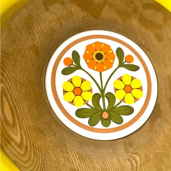 Vintage 70s Tray, Tile Trivet, Catchall, Mod Wood Server - Picture 2 of 5